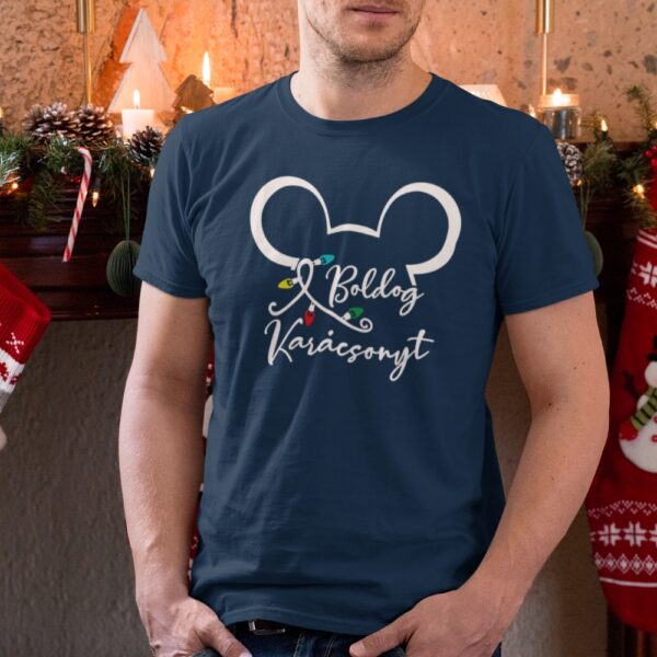 Boldog Karácsonyt Mickey mintás fehér Férfi póló