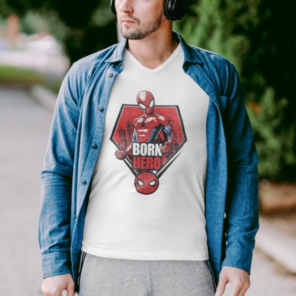 Born Hero Pókember mintás férfi V-nyakú póló