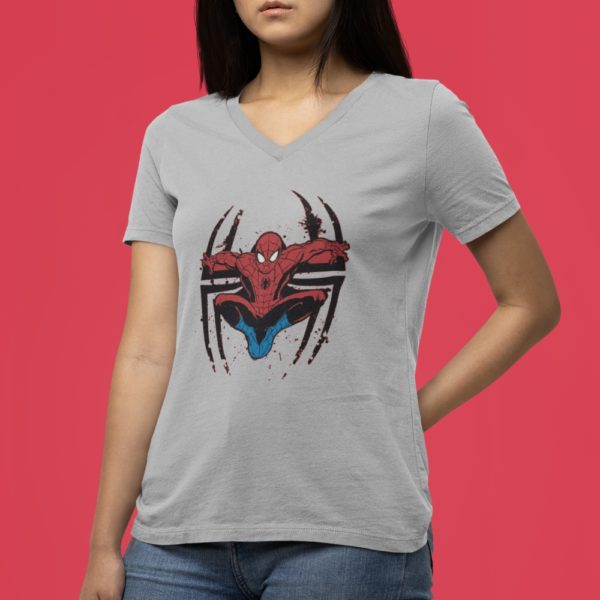 Pókember ugrik logo mintás női V-nyakú póló