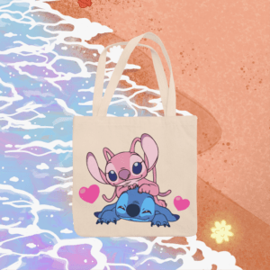 Stitch and Angel szivecskés vászontáska
