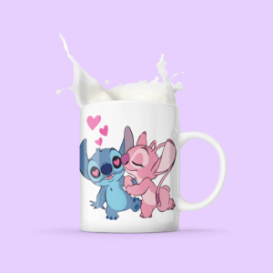 Stitch and Angel kiss and hearts bögre