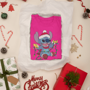 Stitch karácsonyi égősorral férfi póló
