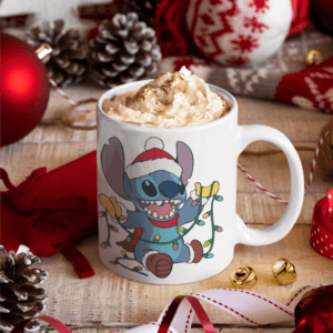 Stitch karácsonyi égősorral bögre