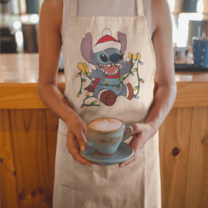 Stitch karácsonyi égősorral kötény