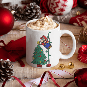 Super Mario karácsonyfával bögre