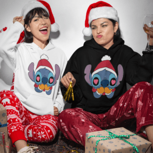 Télapós sapkás Stitch kapucnis pulóver