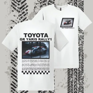 Fehér Toyota GR Yaris Rally1 modern WRC rallyautó mintás póló